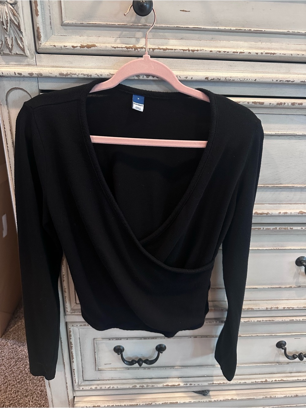 Old Navy Black Wrap-Style Long Sleeve Top